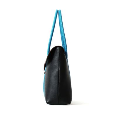 PELLE MORBIDAネイビーレザーフラップ付きトートバッグ